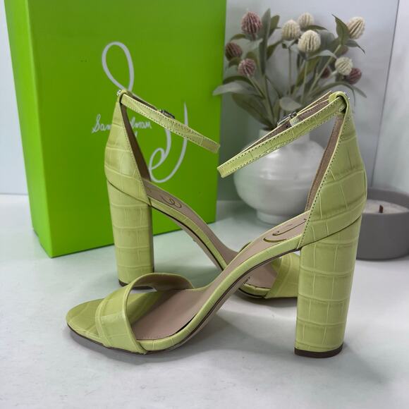 Sam Edelman Yaro Ankle Strap Block Heel Sandal Kiwi Croc Women 9M Tried On - Picture 5 of 10